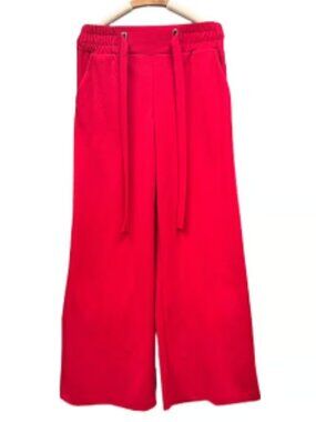 Wearever Wide Leg Pants Elastic Back High Waist Straight Drawstring Breathable
